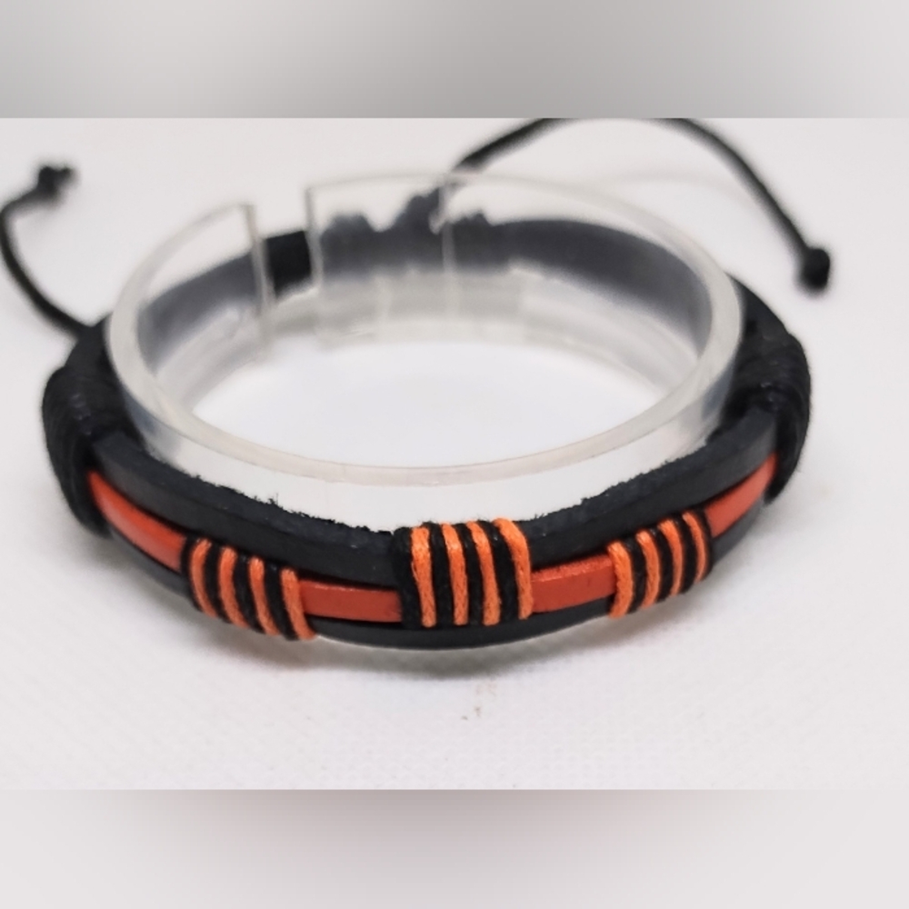 Leather Bracelet Men's‎ Layered Black New f95